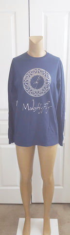 Navy Blue and Silver Logo Long Sleeve T-Shirt