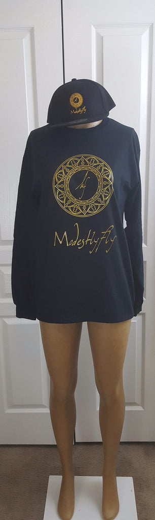 Combo - Black and Gold Logo Long Sleeve T-Shirt and Fitted Baseball Cap