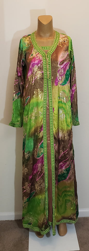 Medium 2pc Light Green, Brown and Magenta with Chiffon