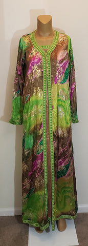 Medium 2pc Light Green, Brown and Magenta with Chiffon