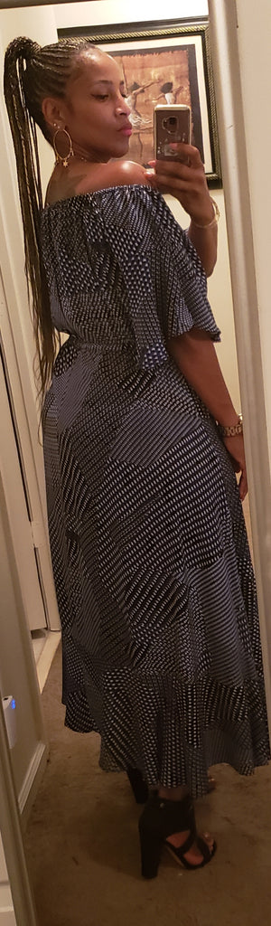 Blue Print Peasant Dress