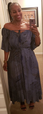 Blue Print Peasant Dress