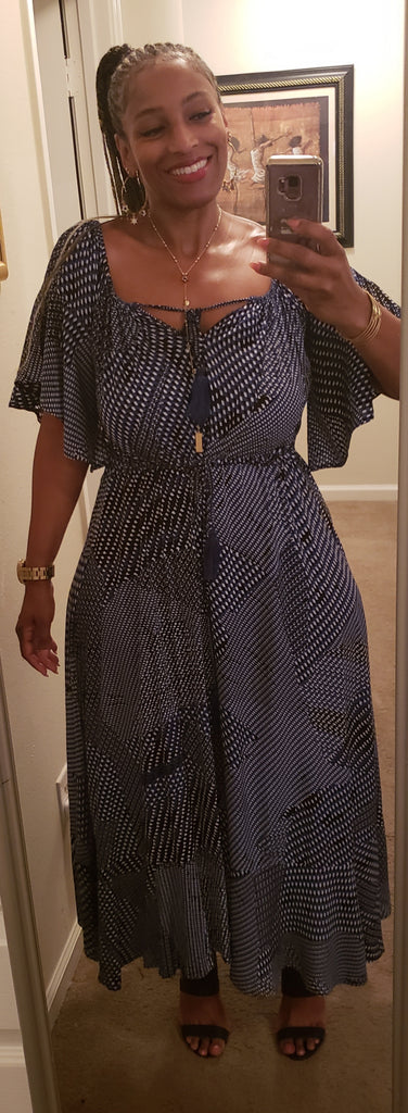Blue Print Peasant Dress