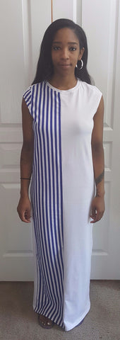 Blue and White Stripe Color Block Maxi