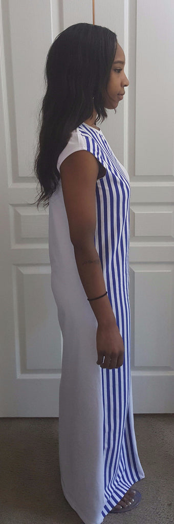 Blue and White Stripe Color Block Maxi