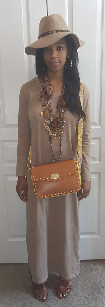 Taupe Midi Length Shirt Dress