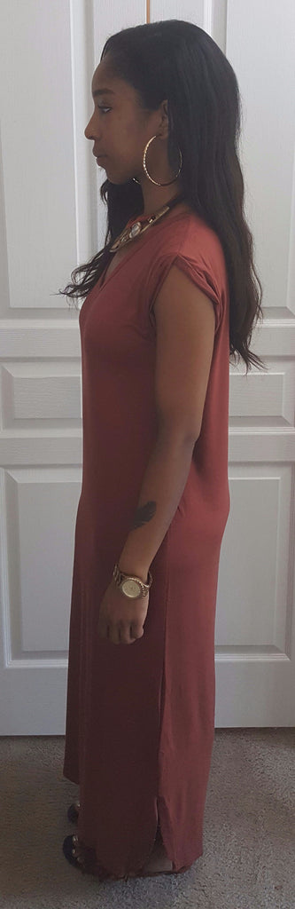 Rolled Sleeve, Side Slit Maxi Shirt Dress