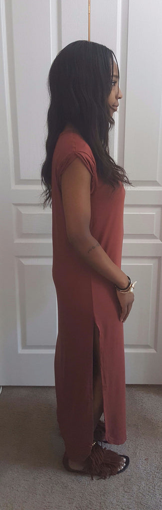 Rolled Sleeve, Side Slit Maxi Shirt Dress